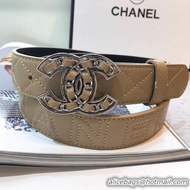 New Design Chanel Width 32mm CC Logo Calf Leather Belt 56606 Brown