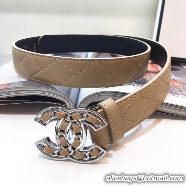 New Design Chanel Width 32mm CC Logo Calf Leather Belt 56606 Brown