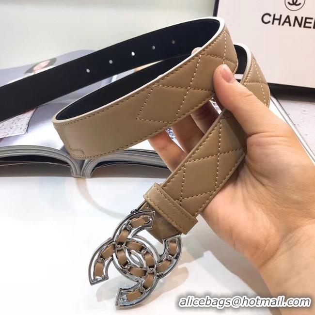 New Design Chanel Width 32mm CC Logo Calf Leather Belt 56606 Brown