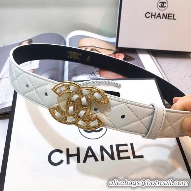 Fashion Show Collection Chanel Width 32mm CC Logo Calf Leather Belt 56607 White