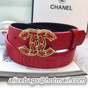 Hot Sell Discount Chanel Width 32mm CC Logo Calf Leather Belt 56608 Red