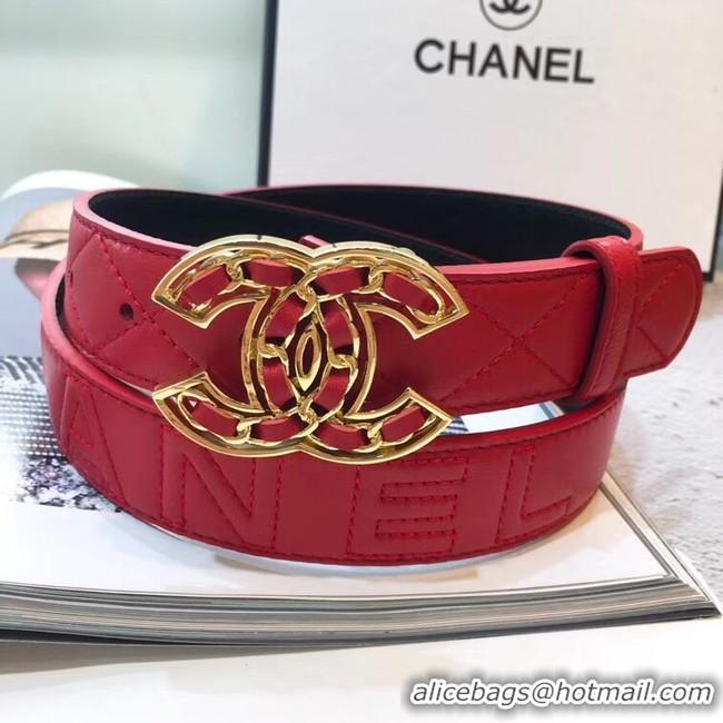 Hot Sell Discount Chanel Width 32mm CC Logo Calf Leather Belt 56608 Red