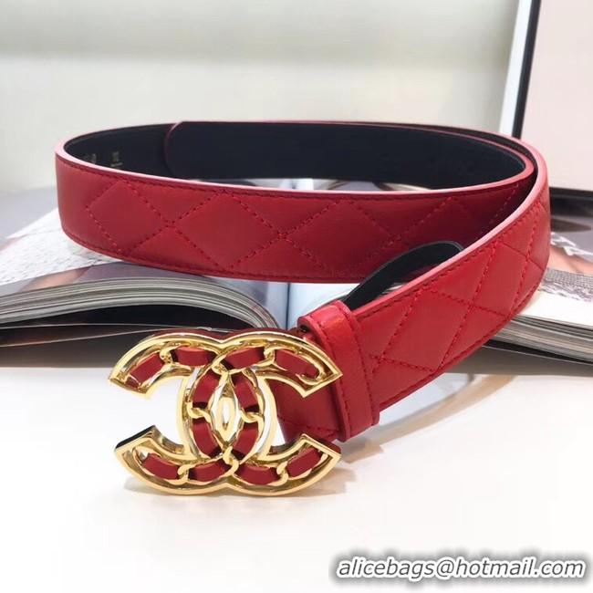 Hot Sell Discount Chanel Width 32mm CC Logo Calf Leather Belt 56608 Red