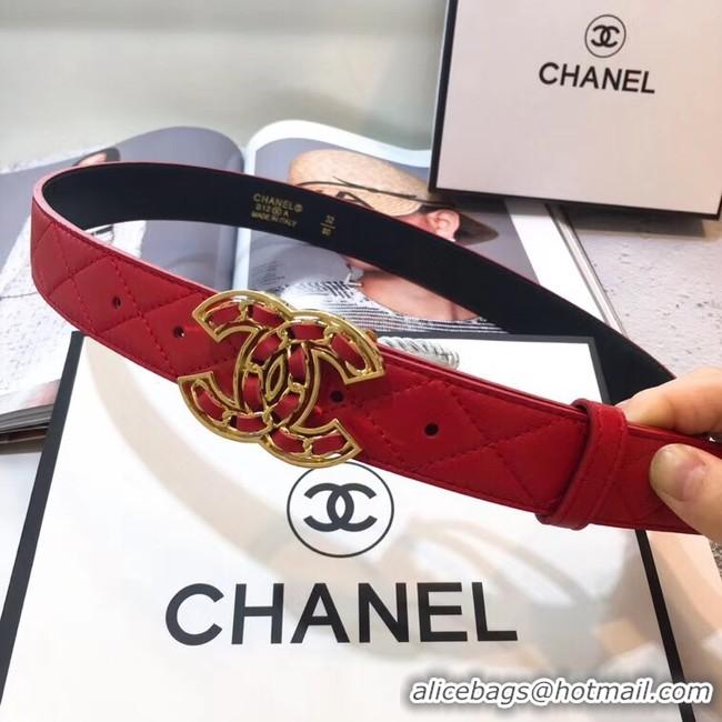 Hot Sell Discount Chanel Width 32mm CC Logo Calf Leather Belt 56608 Red