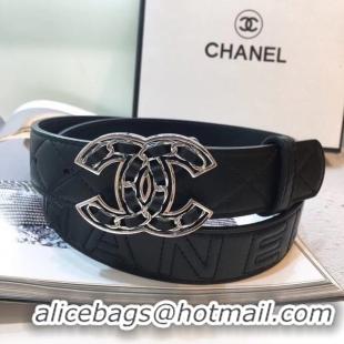 Buy Discount Chanel Width 32mm CC Logo Calf Leather Belt 56609 Black