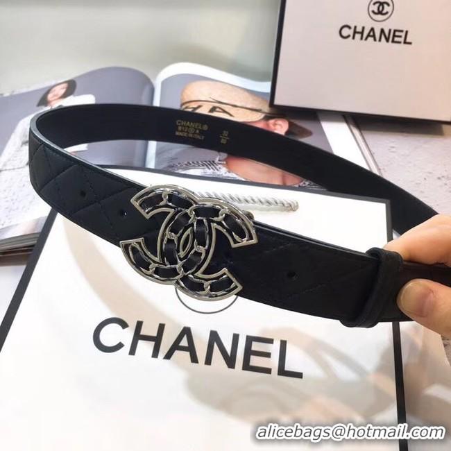 Buy Discount Chanel Width 32mm CC Logo Calf Leather Belt 56609 Black