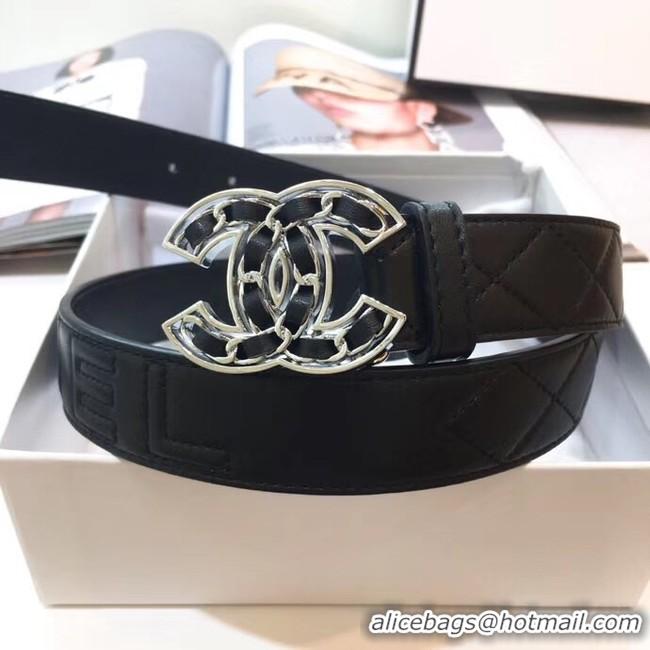 Buy Discount Chanel Width 32mm CC Logo Calf Leather Belt 56609 Black