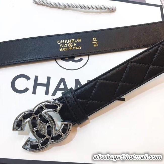 Buy Discount Chanel Width 32mm CC Logo Calf Leather Belt 56609 Black