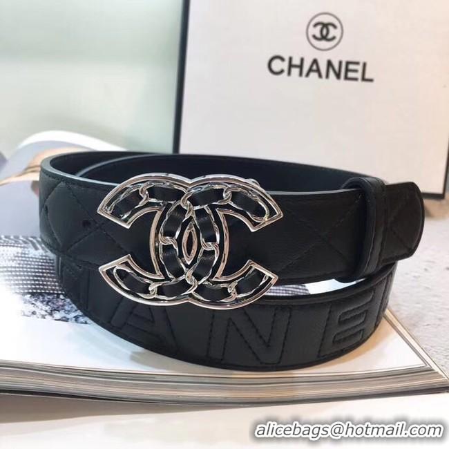 Buy Discount Chanel Width 32mm CC Logo Calf Leather Belt 56609 Black