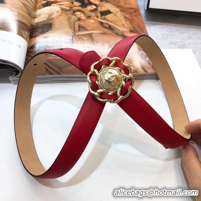 Best Quality Chanel Calf Leather Belt Flower Logo In Width 20mm 56610 Red