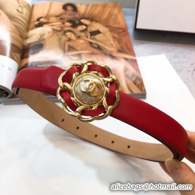 Best Quality Chanel Calf Leather Belt Flower Logo In Width 20mm 56610 Red