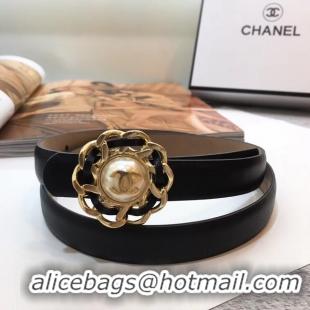 New Style Chanel Calf Leather Belt Flower Logo Width 20mm 56611 Black