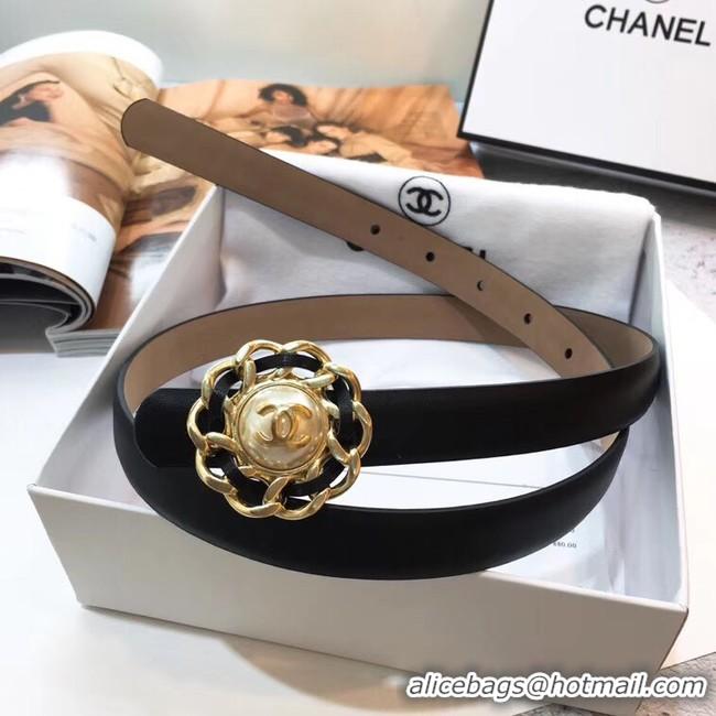 New Style Chanel Calf Leather Belt Flower Logo Width 20mm 56611 Black