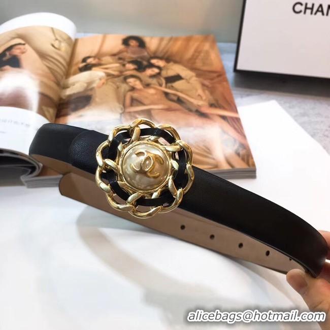 New Style Chanel Calf Leather Belt Flower Logo Width 20mm 56611 Black