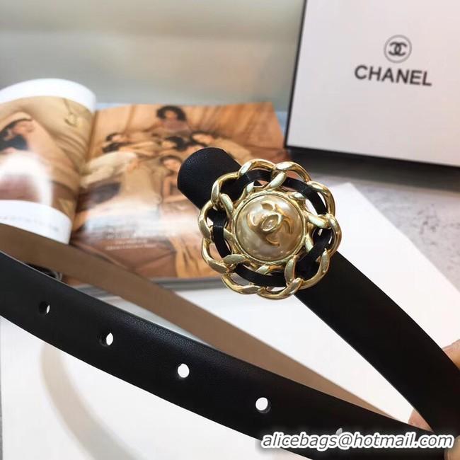 New Style Chanel Calf Leather Belt Flower Logo Width 20mm 56611 Black