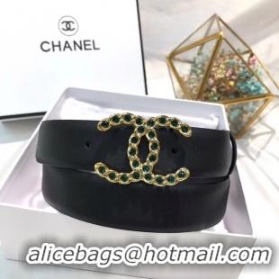 New Product Chanel Calf Leather Belt CC Logo Width 30mm 56613 Black