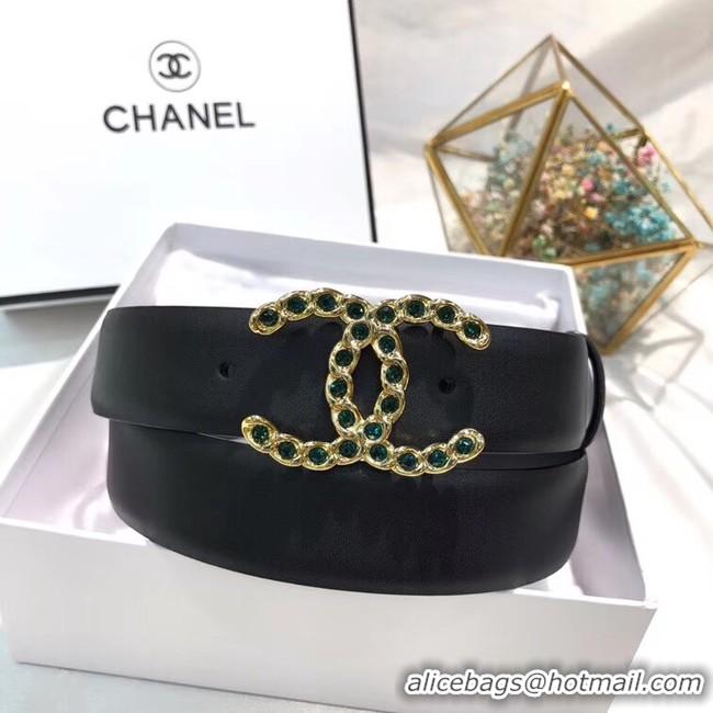 New Product Chanel Calf Leather Belt CC Logo Width 30mm 56613 Black