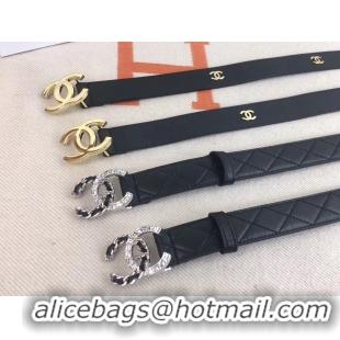 Fashion Hot Sell Chanel Calf Leather Belt CC Logo Width 30mm 56610 Black