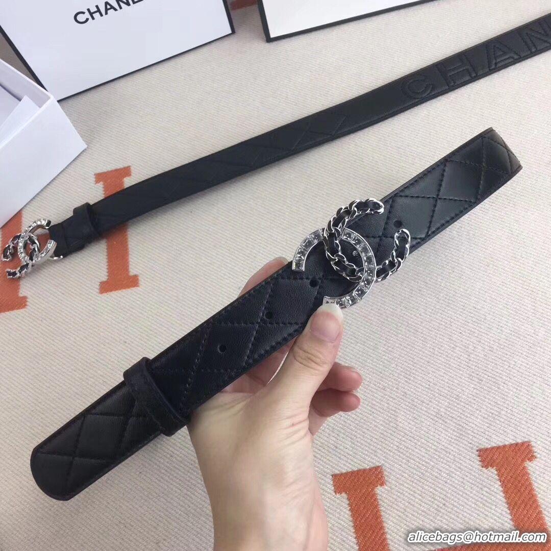 Fashion Hot Sell Chanel Calf Leather Belt CC Logo Width 30mm 56610 Black