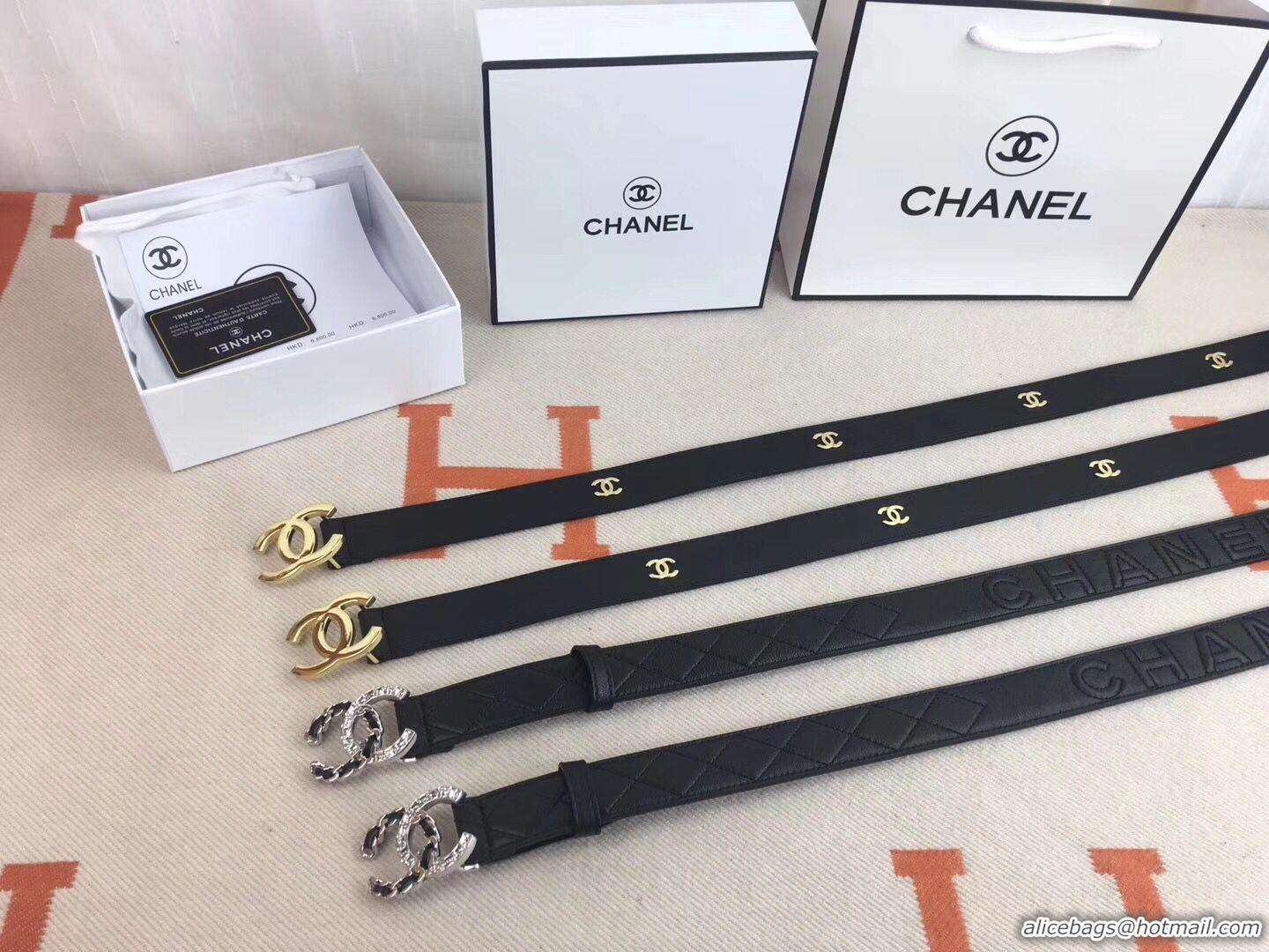 Fashion Hot Sell Chanel Calf Leather Belt CC Logo Width 30mm 56610 Black