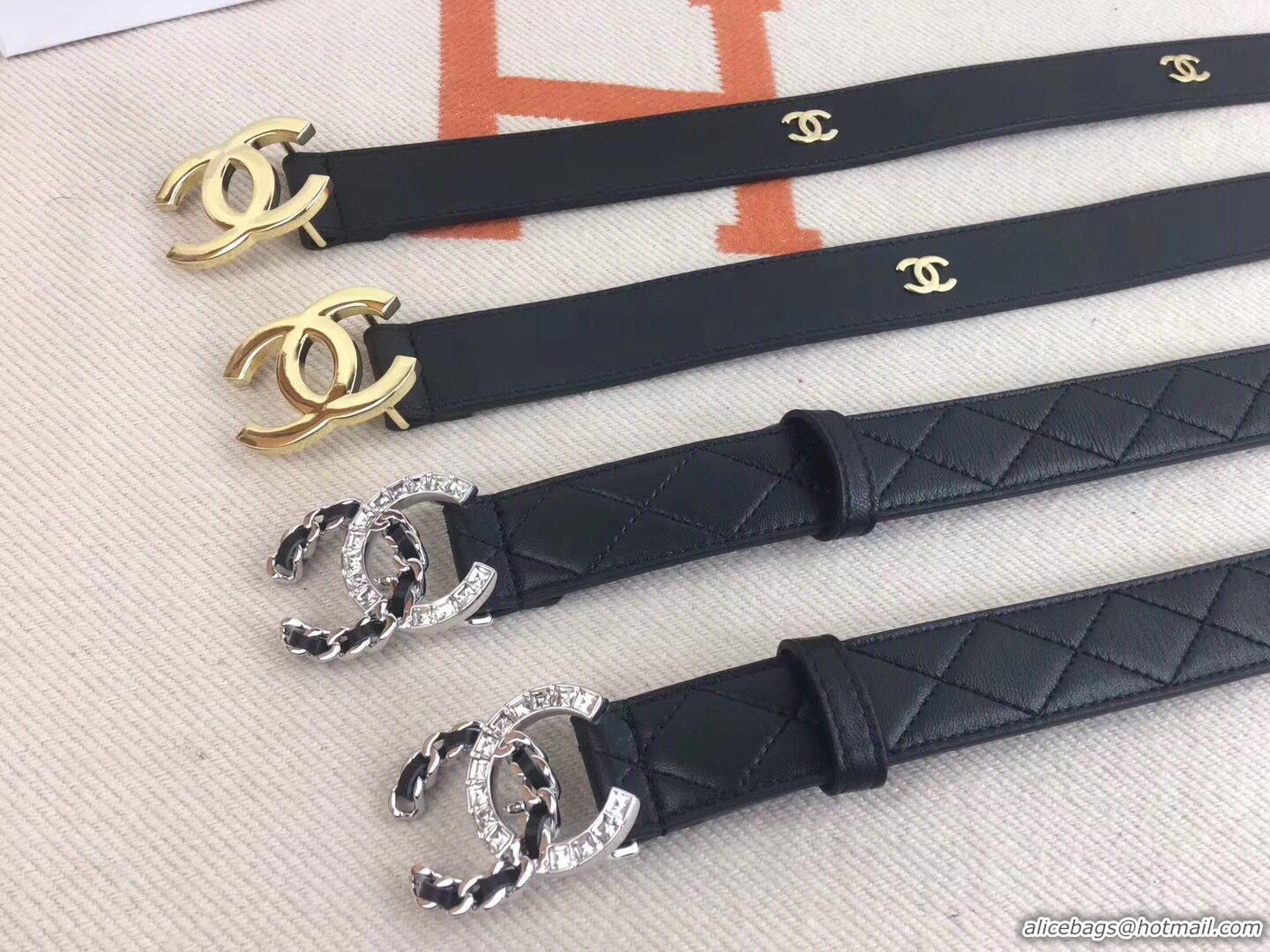 Fashion Hot Sell Chanel Calf Leather Belt CC Logo Width 30mm 56610 Black