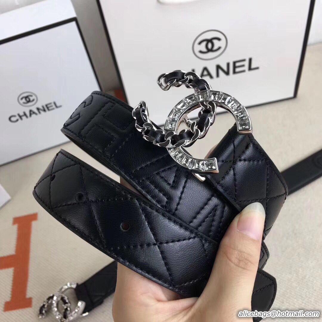 Fashion Hot Sell Chanel Calf Leather Belt CC Logo Width 30mm 56610 Black