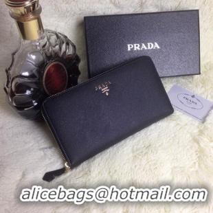 Hot Sellt Prada Saffiano Leather Large Zippy Wallets 1M1516 Black