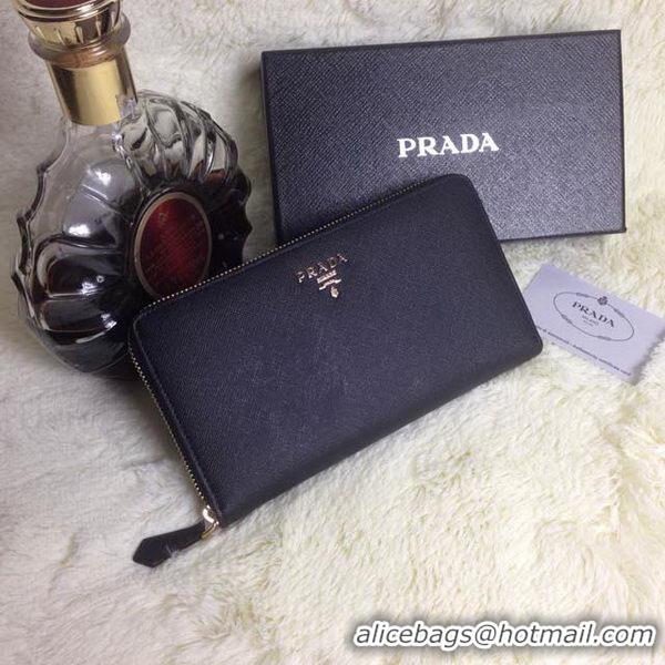 Hot Sellt Prada Saffiano Leather Large Zippy Wallets 1M1516 Black