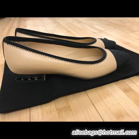 New Design Chanel Chain Aound Lambskin Logo Ballerinas G35389 Beige 2019