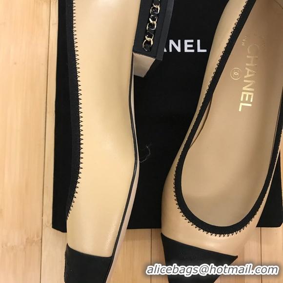 New Design Chanel Chain Aound Lambskin Logo Ballerinas G35389 Beige 2019