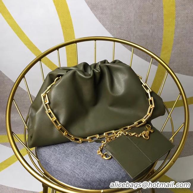 Luxury Bottega Veneta Nappa lambskin soft wide large Shoulder Bag 585853 Blackish Green