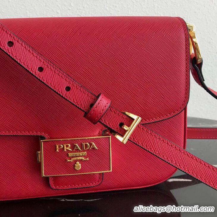 Spot Cheapest Prada Embleme Saffiano Leather Bag 1BD217 Red