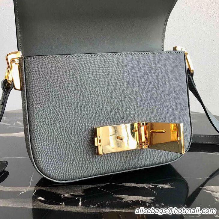 Spot Discount Prada Embleme Saffiano Leather Bag 1BD217 Grey