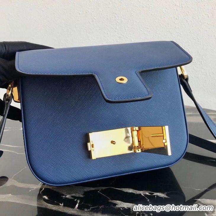 Luxury Discount Prada Embleme Saffiano Leather Bag 1BD217 Blue