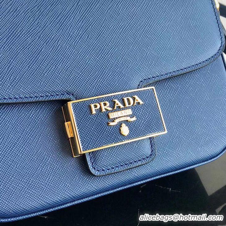 Luxury Discount Prada Embleme Saffiano Leather Bag 1BD217 Blue