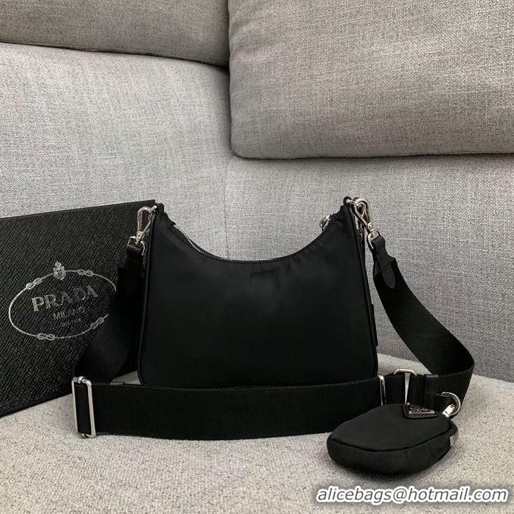 Ladies Discount Prada Nylon Shoulder Bag 91277 Black