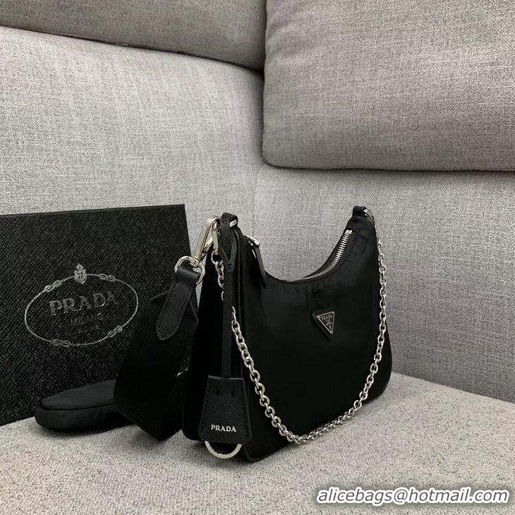 Ladies Discount Prada Nylon Shoulder Bag 91277 Black