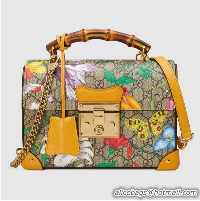 Grade Imitation Gucci Padlock GG small bamboo shoulder Backpack 603221 yellow