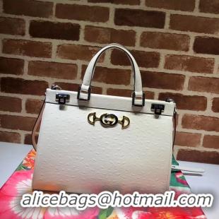 Top Quality Gucci Zumi Ostrich leather medium top handle bag 564714 white