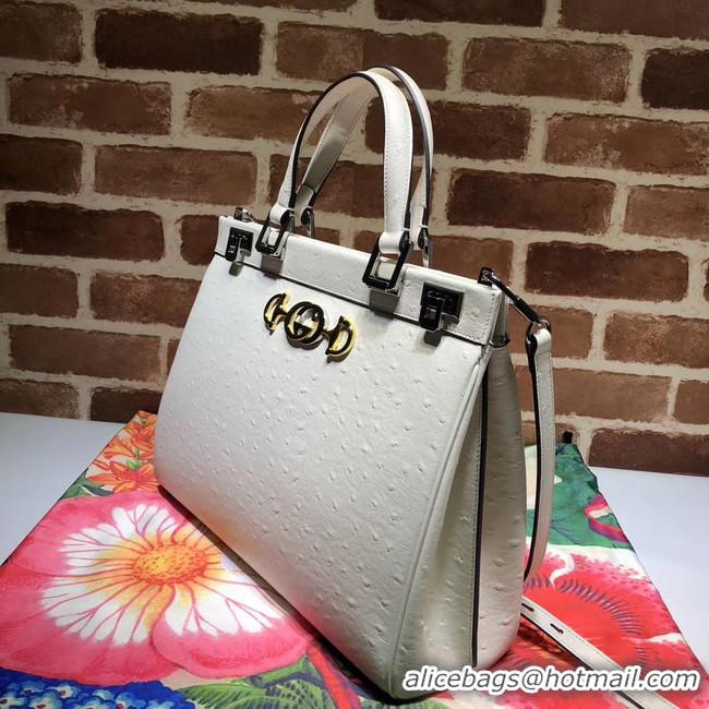 Top Quality Gucci Zumi Ostrich leather medium top handle bag 564714 white