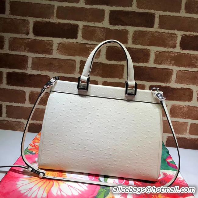 Top Quality Gucci Zumi Ostrich leather medium top handle bag 564714 white