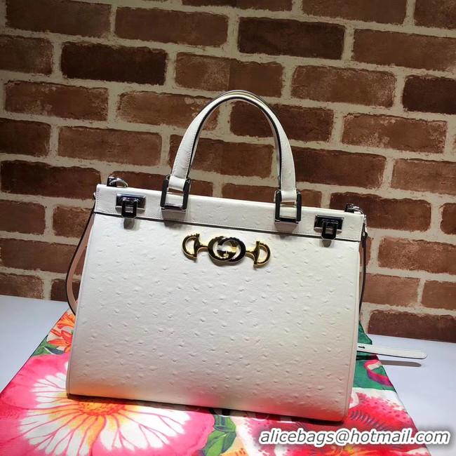 Top Quality Gucci Zumi Ostrich leather medium top handle bag 564714 white