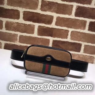 Spot Free Shipping Gucci Nubuck leather belt bag 519308 brown&black