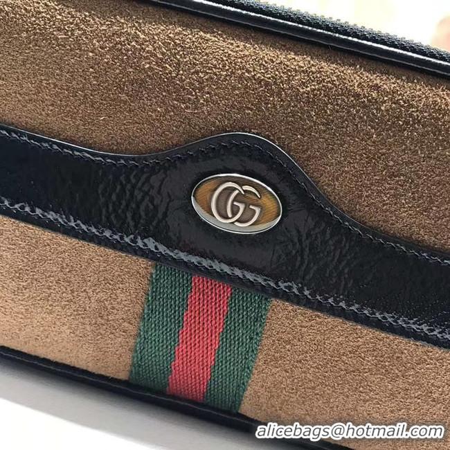 Spot Free Shipping Gucci Nubuck leather belt bag 519308 brown&black