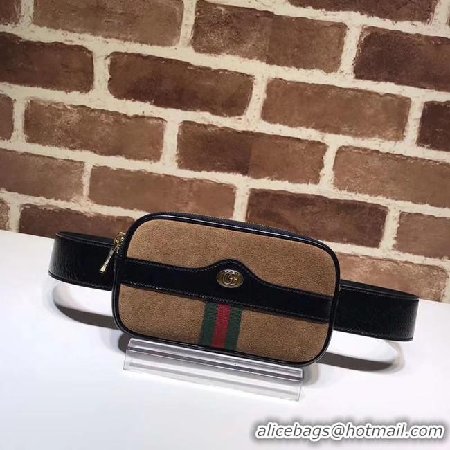 Spot Free Shipping Gucci Nubuck leather belt bag 519308 brown&black