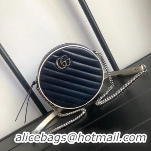 Shop Duplicate Gucci GG Marmont mini round shoulder bag 550154 Navy