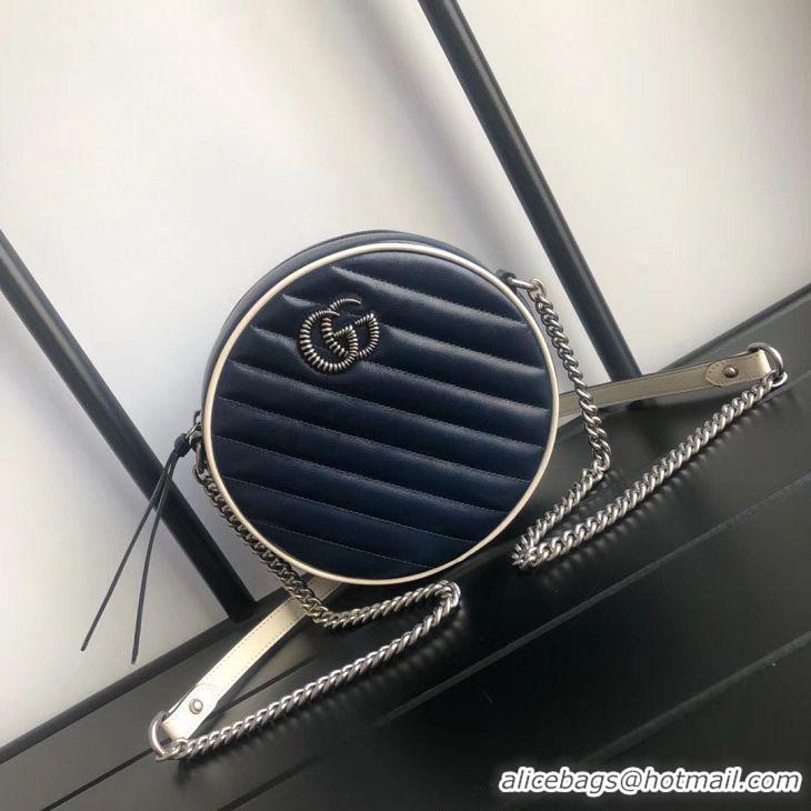 Shop Duplicate Gucci GG Marmont mini round shoulder bag 550154 Navy