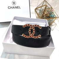 Cheapest Chanel Width 3CM CC Calf Leather Belt 56588 Black