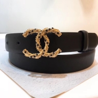 Low Cost Chanel Width 3CM CC Logo Calf Leather Belt 56591 Black