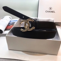 Buy Discount Chanel Width 3CM CC Logo Calf Leather Belt 56595 Black